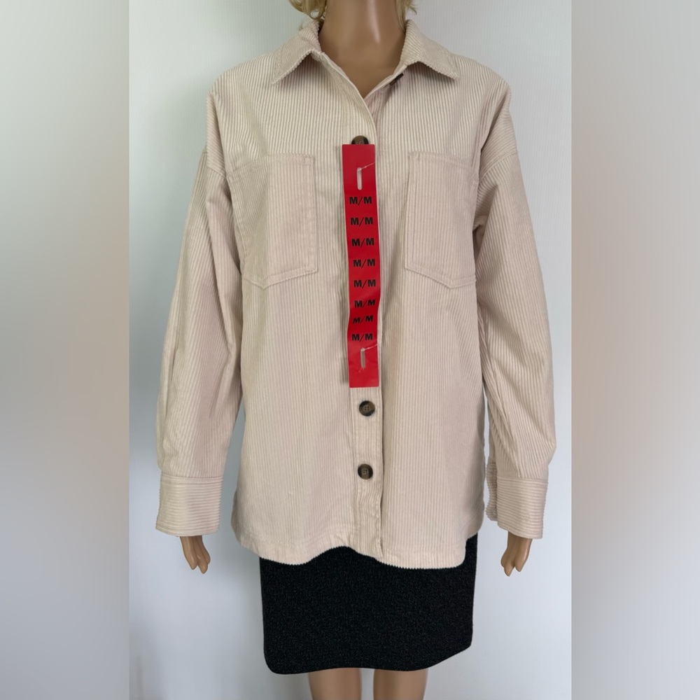Matty M Women's Corduroy Shirt Jacket Shacket Beige Size Medium New with Tags